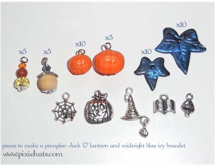 Items needed to make a Halloween pumpkin and ivy bracelet